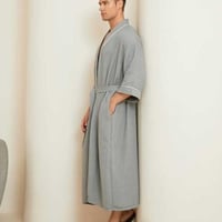 روب استحمام ريفي طراز فندقي مفرد وافل رصاصي