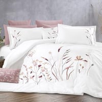 مفرش زمرد صيفي مزدوج مطرز أبيض ليلكي برسومات الزهو...