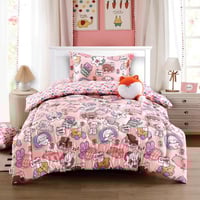 مفرش أطفال شانيل صيفي مفرد ونص وردي عدد القطع 5