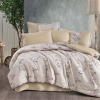 مفرش إنسجام صيفي قطن بيج ورصاصي برسومات الزهور