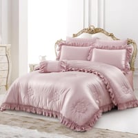 مفرش لوسو صيفي مزدوج فاخر مطرز لون وردي فاتح عدد ا...