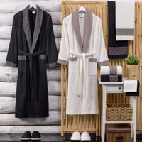 طقم روب استحمام فيينا تركي قطن مزدوج مطرز كريمي و...