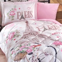 مفرش أطفال باريس صيفي مفرد ونص تركي وردي و بيج عدد...
