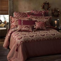 مفرش ملكي فاخر مزدوج قطن جاكارد مطرز أحمر ذهبي عدد...