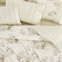 مفرش إنسجام صيفي قطن كريمي وأخضر برسومات الزهور