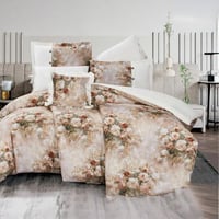 مفرش سبرينج مزدوج قطن فاخر بيج وأبيض برسومات الزهو...