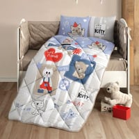 مفرش كتي مواليد قطن تركي بيج و سماوي عدد القطع 5