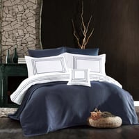 مفرش سان ديجو صيفي مزدوج فاخر قطن أبيض و كحلي عدد...