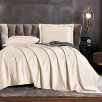 طقم شرشف تيلور مطاط صيفي مزدوج جاكارد قطن كريمي عد...