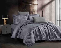 مفرش برشلونة مزدوج جاكارد قطن مطرز فاخر رصاصي عدد...