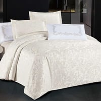 مفرش بايونسي صيفي مزدوج جاكارد فاخر كريمي عدد القط...