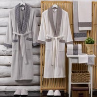 طقم روب استحمام فيينا تركي قطن مزدوج مطرز كريمي و...