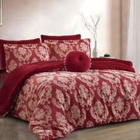 مفرش بيرل شتوي مزدوج جاكارد عنابي عدد القطع 7