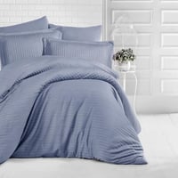 مفرش فندقي مزدوج رصاصي غامق مقلم عدد القطع 9