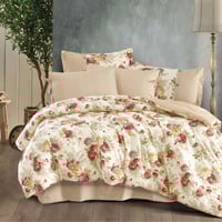 مفرش إنسجام صيفي قطن كريمي وبيج برسومات الزهور