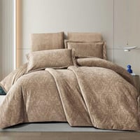 مفرش روبلي شتوي فاخر مزدوج مخمل محفور بني عدد القط...