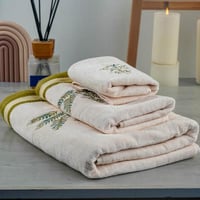 طقم منشفة قطن 100% مطرز كريمي 3 قطع