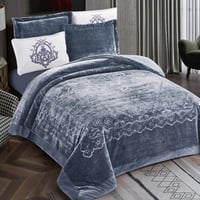 مفرش رويل شتوي مزدوج مخمل محفور رصاصي غامق عدد الق...