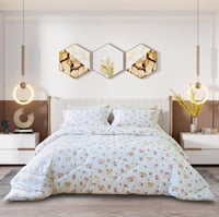 مفرش سمرلاند مزدوج قطن 100% برسومات الزهور أبيض -...