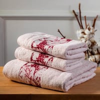 طقم مناشف ميترا قطن تركي مطرز وردي فاتح عدد القطع...