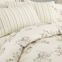 مفرش إنسجام صيفي قطن كريمي وأخضر برسومات الزهور