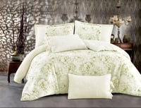 مفرش أثينا شتوي بيج وزيتي برسومات الزهور