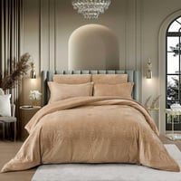 مفرش نارنج شتوي فاخر مزدوج مخمل محفور بيج عدد القط...