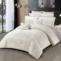 مفرش جراندا صيفي مزدوج جاكارد فاخر مطرز كريمي عدد...