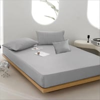 طقم شرشف صيفي رصاصي مطاط قطن مقاس كوين 250 غرزة عد...