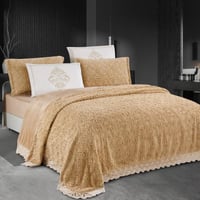 طقم بطانية سلطانه مزدوج فرو مطرز بيج عدد القطع 6