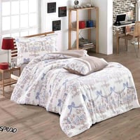 مفرش فيوليت صيفي قطن مقاس كوين كريمي وبني برسومات...