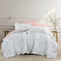 مفرش ريد روز صيفي مزدوج قطن فاخر أبيض ليلكي برسوما...