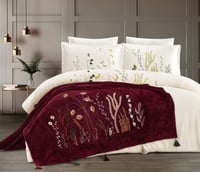 مفرش رانا شتوي مزدوج فرو ناعم كريمي مع بطانية عناب...