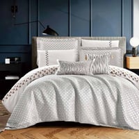 مفرش كارلا الفاخر مزدوج قطن جاكارد مطرز بيج فضي عد...