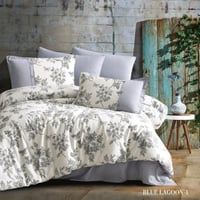 مفرش بلو لاجون قطن صيفي مزدوج فاخر أبيض سكري برسوم...