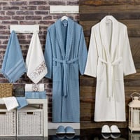 طقم روب استحمام كارلينا تركي قطن مزدوج مطرز كريمي...