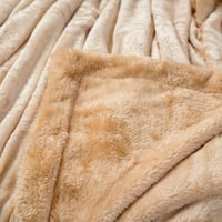 بطانية شتوي مفرد ونص فرو مطرز بيج مقاس 220X170 سم