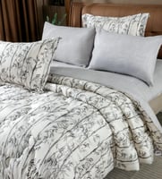 مفرش نوفا صيفي مزدوج أبيض رصاصي فاتح مشجر عدد القط...