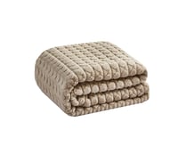 مفرش فرنزي شتوي فرو ناعم مزدوج أبيض مع بطانية بيج...