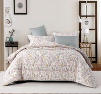 مفرش نوفا صيفي مفرد و نص أبيض تيفاني برسومات الزهو...