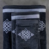 طقم منشفة قطن 100% مطرز رصاصي غامق 3 قطع