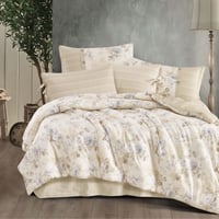 مفرش إنسجام صيفي قطن كريمي فاتح برسومات الزهور