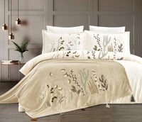 مفرش رانا شتوي مزدوج فرو ناعم كريمي مع بطانية بيج...