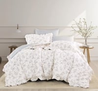 مفرش ريد روز صيفي مزدوج قطن فاخر أبيض برسومات الزه...