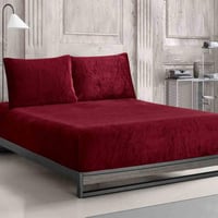 طقم شرشف دفى مطاط شتوي مقاس كوين 160x200 سم , عناب...