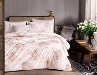 مفرش ريم مزدوج قطن فاخر وردي فاتح برسومات الزهور ع...