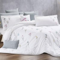 مفرش زمرد صيفي مزدوج مطرز أبيض برسومات الزهور عدد...