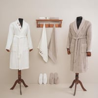 طقم أرواب استحمام فالير قطن تركي مطرز كريمي و بيج...