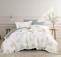 مفرش ريد روز صيفي مزدوج قطن فاخر أبيض رصاصي برسوما...