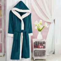 روب استحمام أطفال بقبعة تركواز وسكري